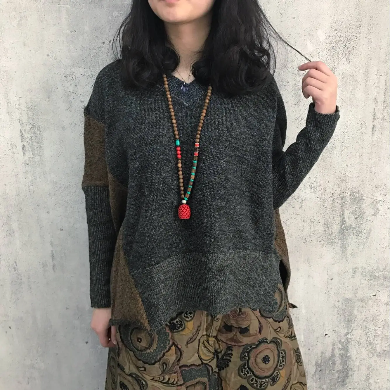 Johnature Women Pullover Sweaters Loose Long Sleeve V-Neck 2021 Autumn New Casual Vintage Bat Knitted Warm Sweater | Женская одежда