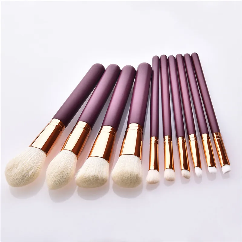 10pcs/lot Makeup Brushes Set purplish red Handle For Eyeshadow Big Flame Blusher make up Brush kit Powder Foundation T10170