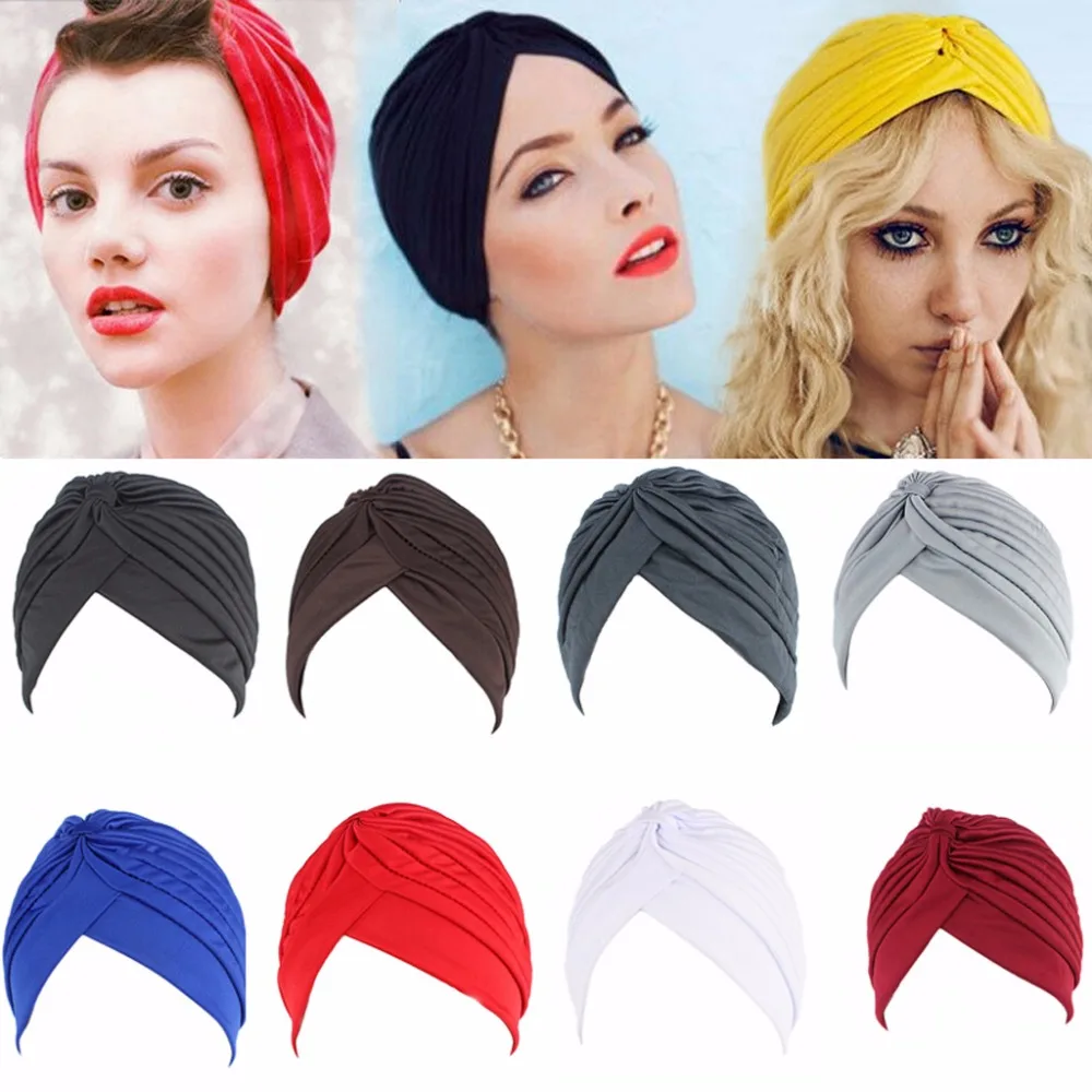 

Women Men Turban Head Wrap Band Chemo Bandana Pleated Indian Cap 2017 New