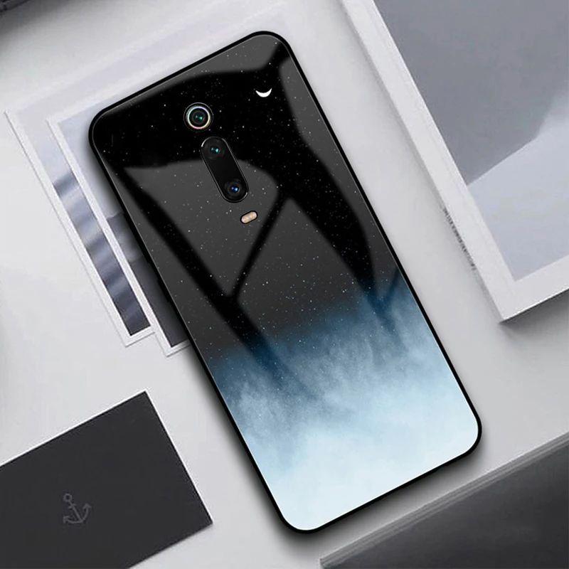 Pattern 1 Чехол GFAITH для Xiaomi mi 9 T, чехол из закаленного стекла с принтом в виде перьев, чехол со звездным небом для Xiaomi mi 9T Pro, чехол для телефона mi 9 SE 8 Note 7 Redmi Note 8 Pro чехол - Цвет: Pattern 1