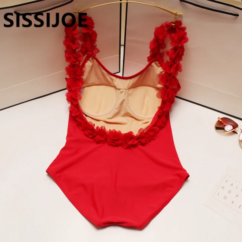 Сексуальный женский цельный купальник с 3D цветочным ремешком и открытой спиной