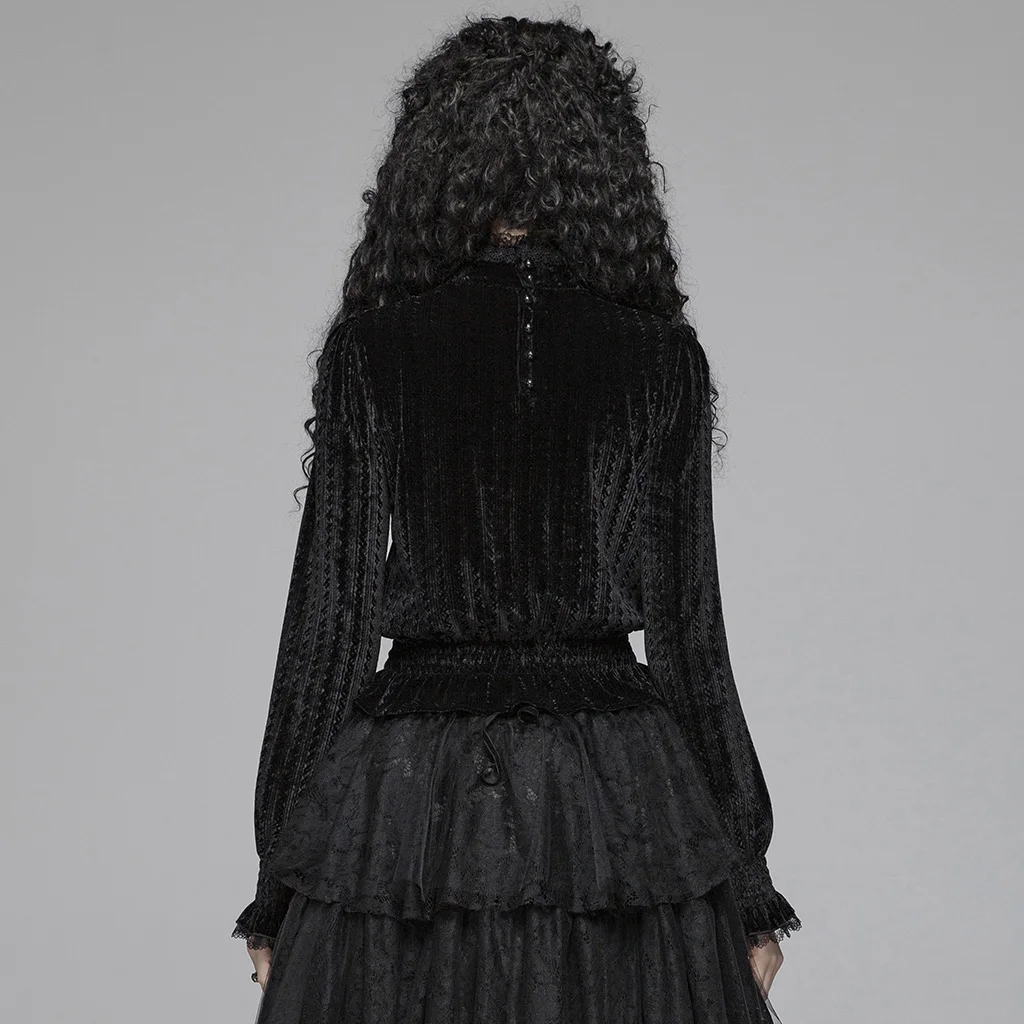 Женская рубашка в стиле панк готическая Черная с воротником-стойкой