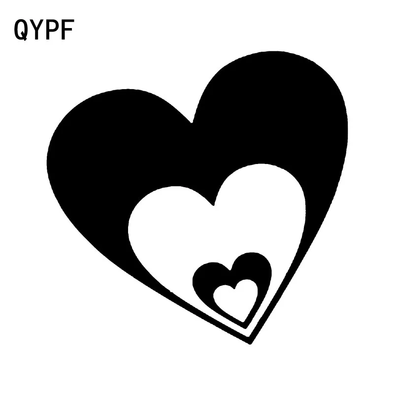 

QYPF 13CM*12.7CM Lovely Heart Creative Vinyl Car-styling Car Sticker Decal Black/Silver C15-0650