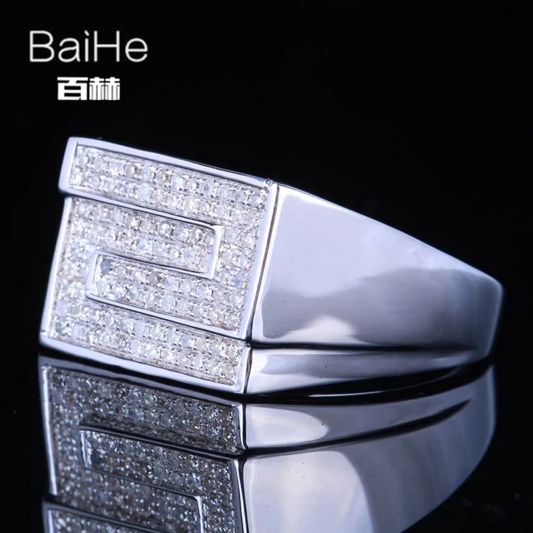 BAIHE стерлингового серебра 925 0.4CT Certified H/I круглая огранка из натуральной бриллиантами Обручение Для мужчин Мода Fine Jewelry кольцо