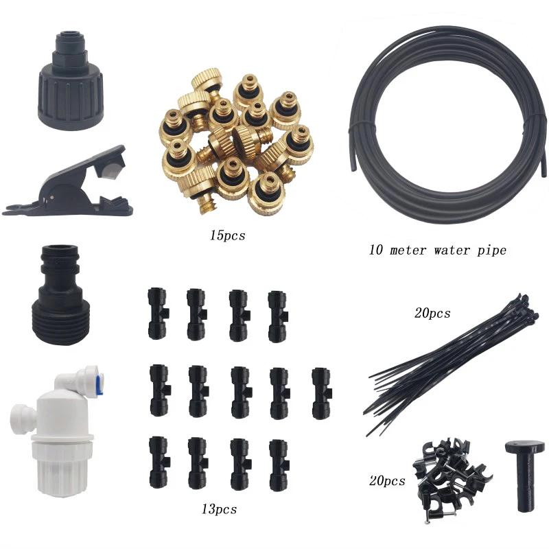 

20m DIY Pipe 15pcs Mist Nozzles Outdoor Garden Misting Spray Cooling System Suit Nozzle Watering Kits System Mist system