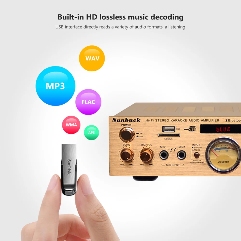 SUNBUCK новый домашний аудио усилитель высокой мощности 220 В встроенный Bluetooth av с