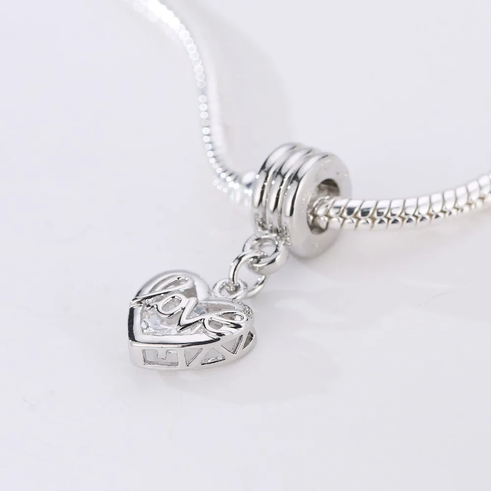 5PCS Jewelry Finding Big Crystal Heart Love Dangle Silver Plated Pendant Charm Fit DIY Original Bracelet Choker Couple | Украшения и