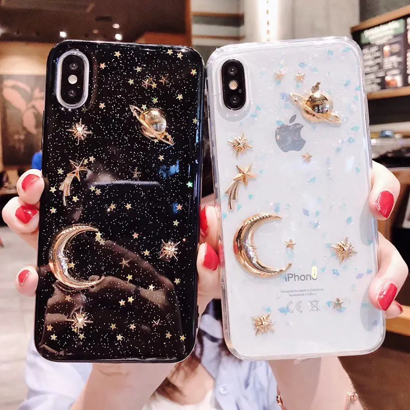 Роскошный красивый блестящий чехол для телефона iPhone 11 Pro X XR XS Max, мягкий ТПУ чехол с покрытием в виде звезд и Луны для iPhone 6, 6 S, 7, 8 Plus
