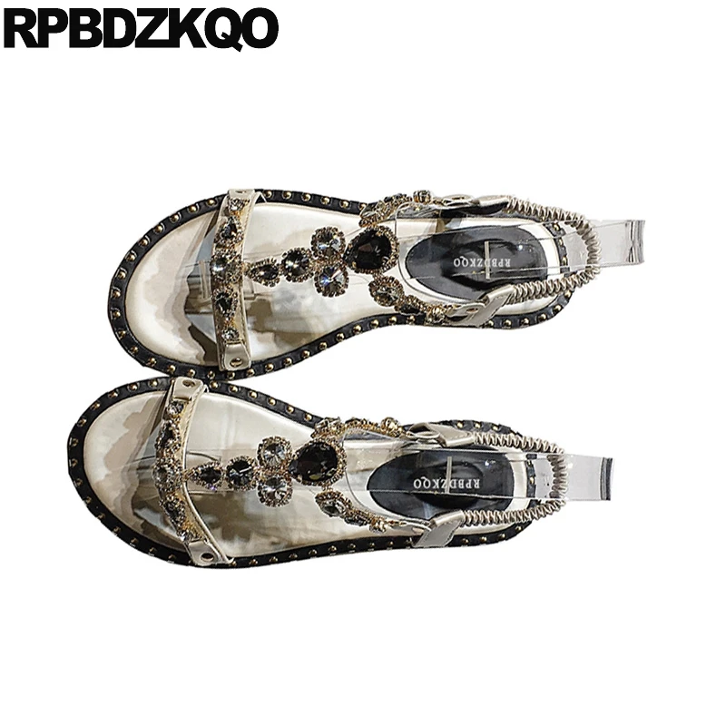 Женские босоножки с Т-образным ремешком прозрачные сандалии из ПВХ в этническом