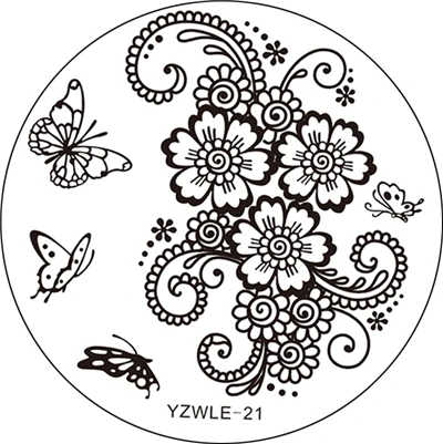 YZWLE 1 шт 5,5 см круглые нержавеющие стальные DIY штамповки изображений пластинки для ногтей шаблоны трафареты 30 стилей на выбор - Цвет: 21