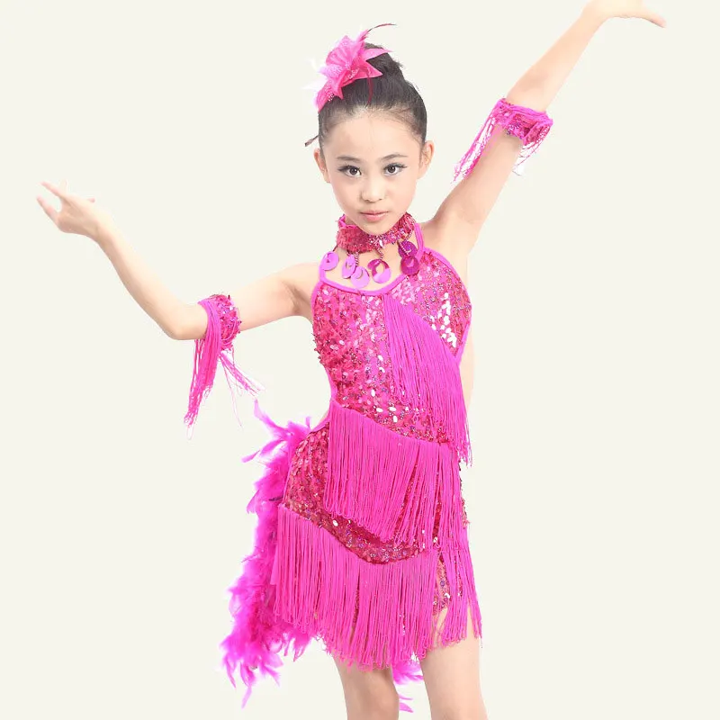 Платье для латиноамериканских танцев с блестками и бахромой|girls latin dance costumes|latin