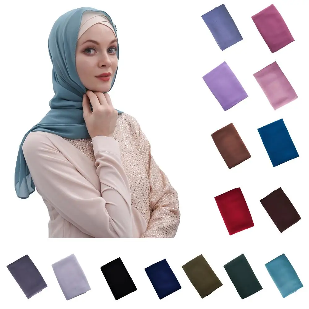 

25 Colors Fashion Women Chiffon Hijab Muslim Maxi Scarves Islamic Shawl Wrap Solid Color Scarf Long Scarf Turban Khimar 180*75CM