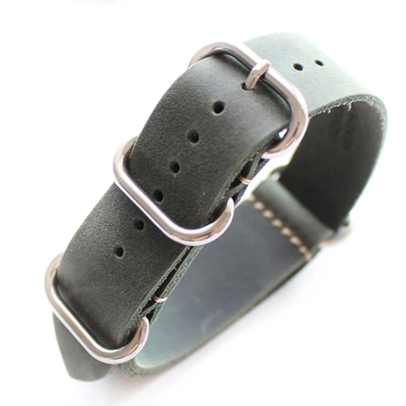 Green silver buckle 18 20 22 24 26 мм Модные Ремешки для наручных часов из натуральной кожи для NATO ZULU браслет из воловьей кожи коричневый зеленый Ремешки для наручных часов - Цвет ремешка: Green silver buckle