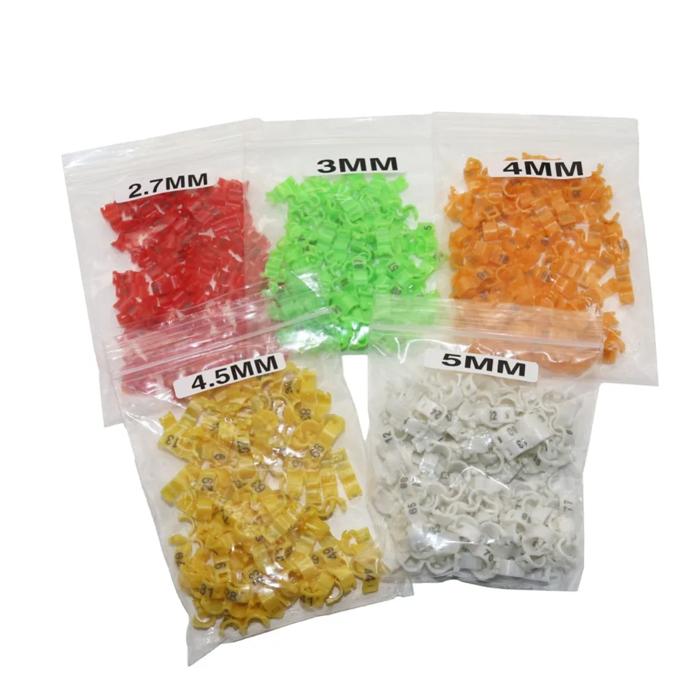 100 шт./лот кольцо с зажимом для птицы 2,7 мм 3 мм 4 мм 4,5 мм 5 мм пластиковые кольца для ног Разноцветные птицы, птицы из акации голубь все виды птиц