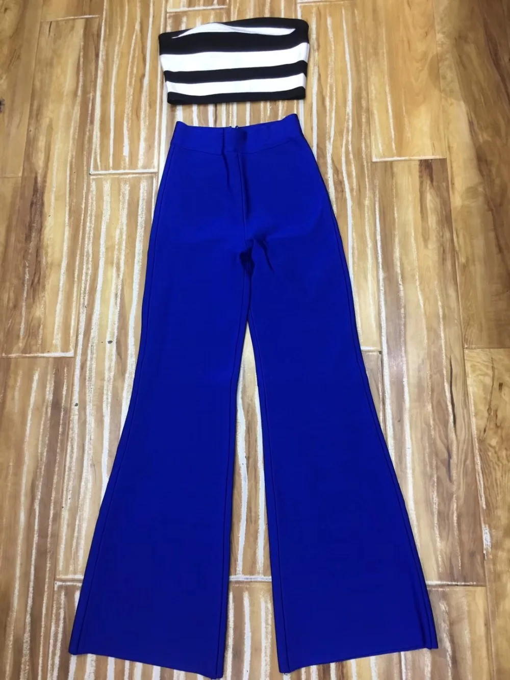 Новый Модный комплект из двух предметов Синий Топ без бретелек и штаны бандажные