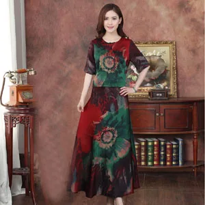 mid sleeve Шелк, Новое поступление, Китайская традиционная Женская двойка с короткими рукавами, длинное платье, L XL XXL 3XL 4XL, WBJT2015011 - Цвет: mid sleeve