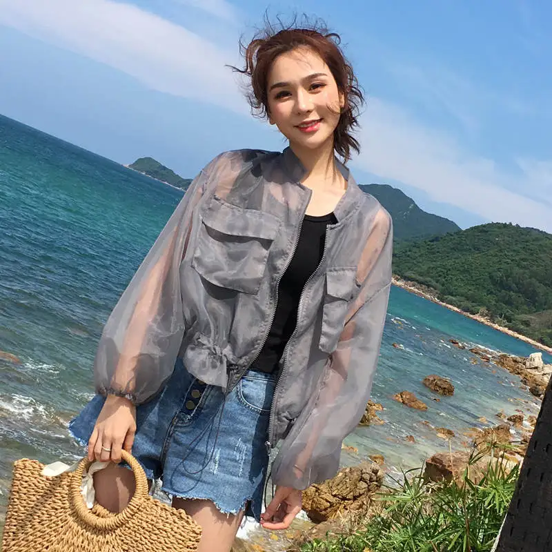 Женская куртка из органзы с длинным рукавом и регулируемой талией C5488|Женские