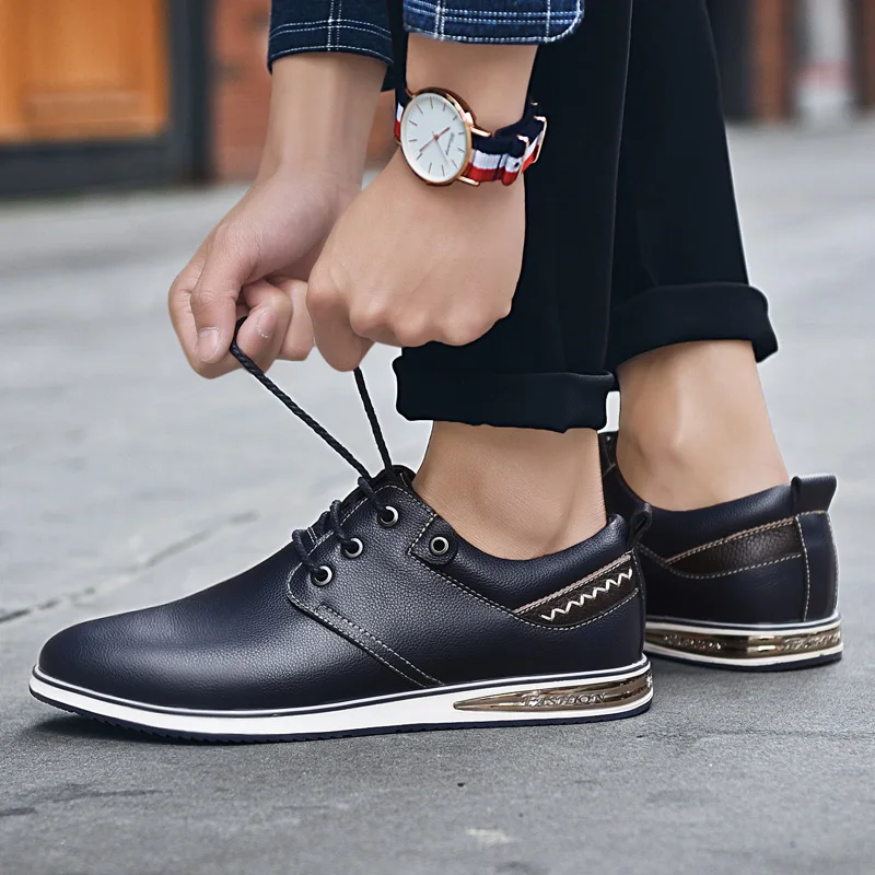 2018 Four Seasons Trend Youth Men Casual Shoes Genuine Leather Soft Comfortable Lace Up Loafers Low Style Male Sneakers Boot | Обувь
