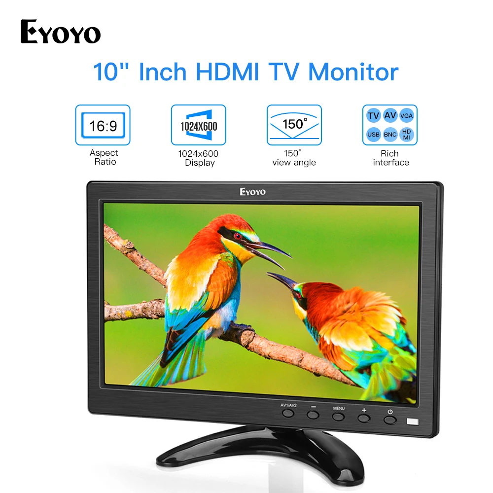 Eyoyo 10 дюймов маленький экран телевизора HDMI портативный кухонный телевизор 1024x600 ЖК-экран с пультом дистанционного управления для DVD CC tv камера Raspberry Pi