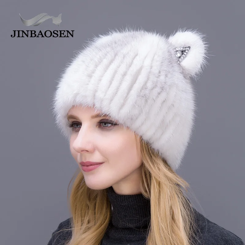 JINBAOSEN/Русская модная меховая шапка из меха норки с кошачьими ушками стильная