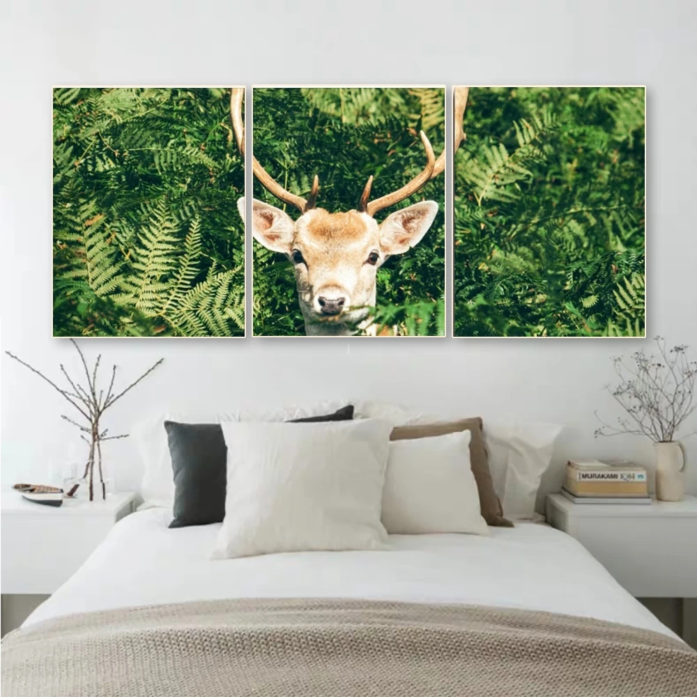 

Laeacco Calligraphy Painting Abstract Canvas Bush Deer Wall Art Animal Posters and Prints Home Living Room Kids Room Decoration