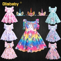 girls birthday print unicorn dress accessories holiday gown infant girl tutu party soft toddler unicorn onesie kids clothing