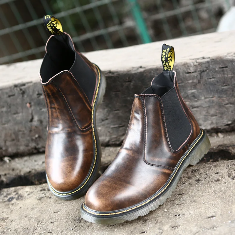 Весна осень открытый кожа мужчины сапоги высокий верх черный коричневый