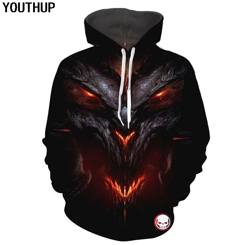 YOUTHUP 2018 Новые мужские толстовки с 3d принтом крутой Дракон толстовка капюшоном для