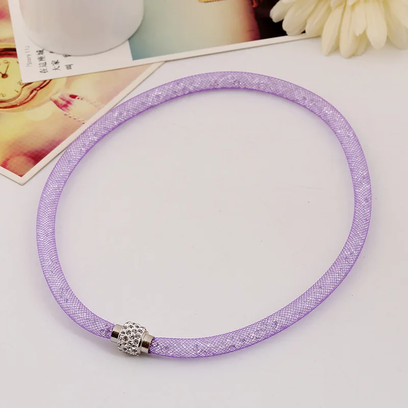 Purple LZHLQ магнит сетка кристалл акриловый чокер ожерелье для женщин 3 цвета ожерелья из сплава цинка Подвески трендовые колье - Окраска металла: Purple