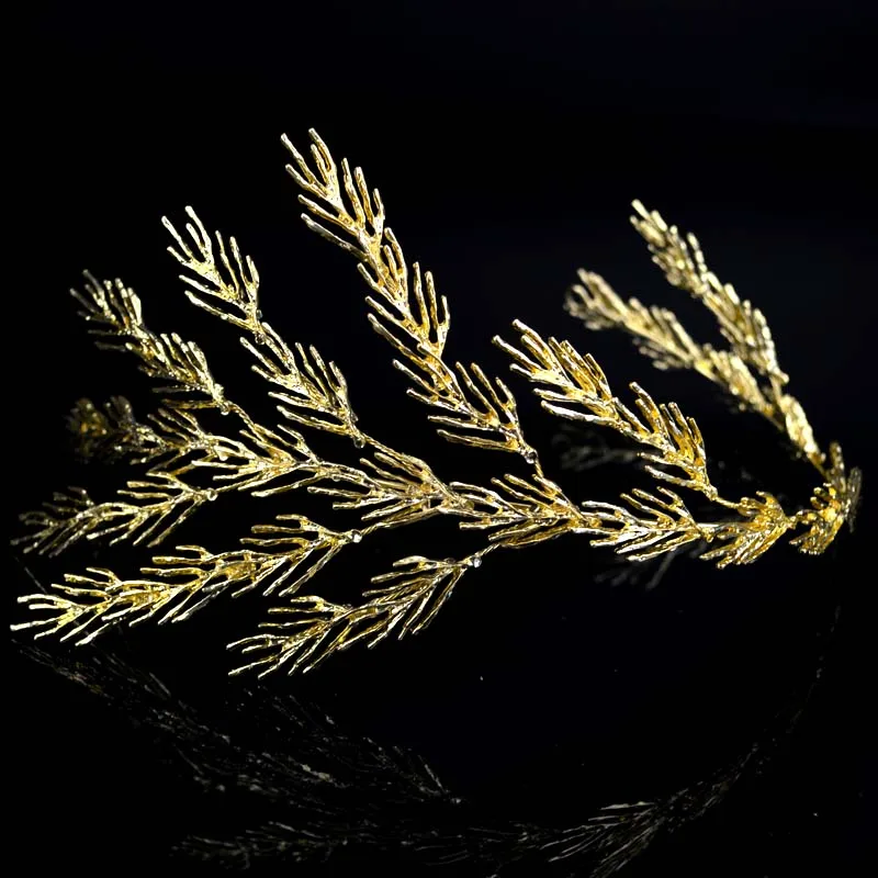 GOLD Новая корона в стиле барокко, золотые и серебряные заколки с листьями для свадьбы, украшения для волос, головной убор принцессы для женщин, головной убор невесты, H-073 - Окраска металла: GOLD