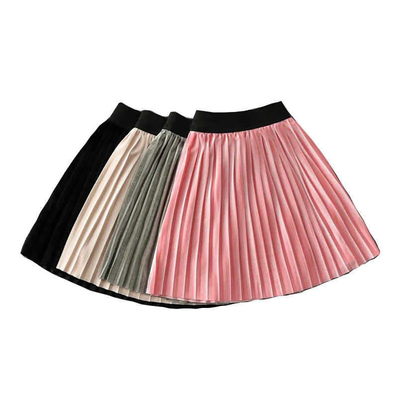 Новые детские модные гофрированные длинные юбки для девочек Милая бархатная