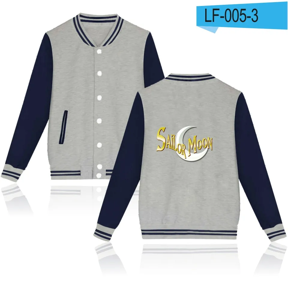 gray and navy blue LUCKYFRIDAYF Tsukino Усаги монолитная бейсбольная куртка толстовка женская толстовка аниме Сейлор Мун зимние толстовки Женская куртка одежда - Цвет: gray and navy blue