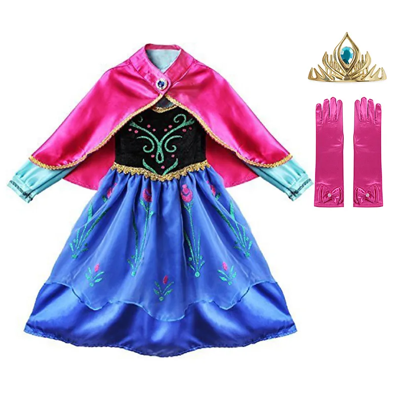 Dress Set-1 Вечерние костюмы принцессы Анны; Карнавальный костюм для девочек; детская одежда для карнавала; нарядное платье Снежной Королевы на Хэллоуин, день рождения - Цвет: Dress Set-1