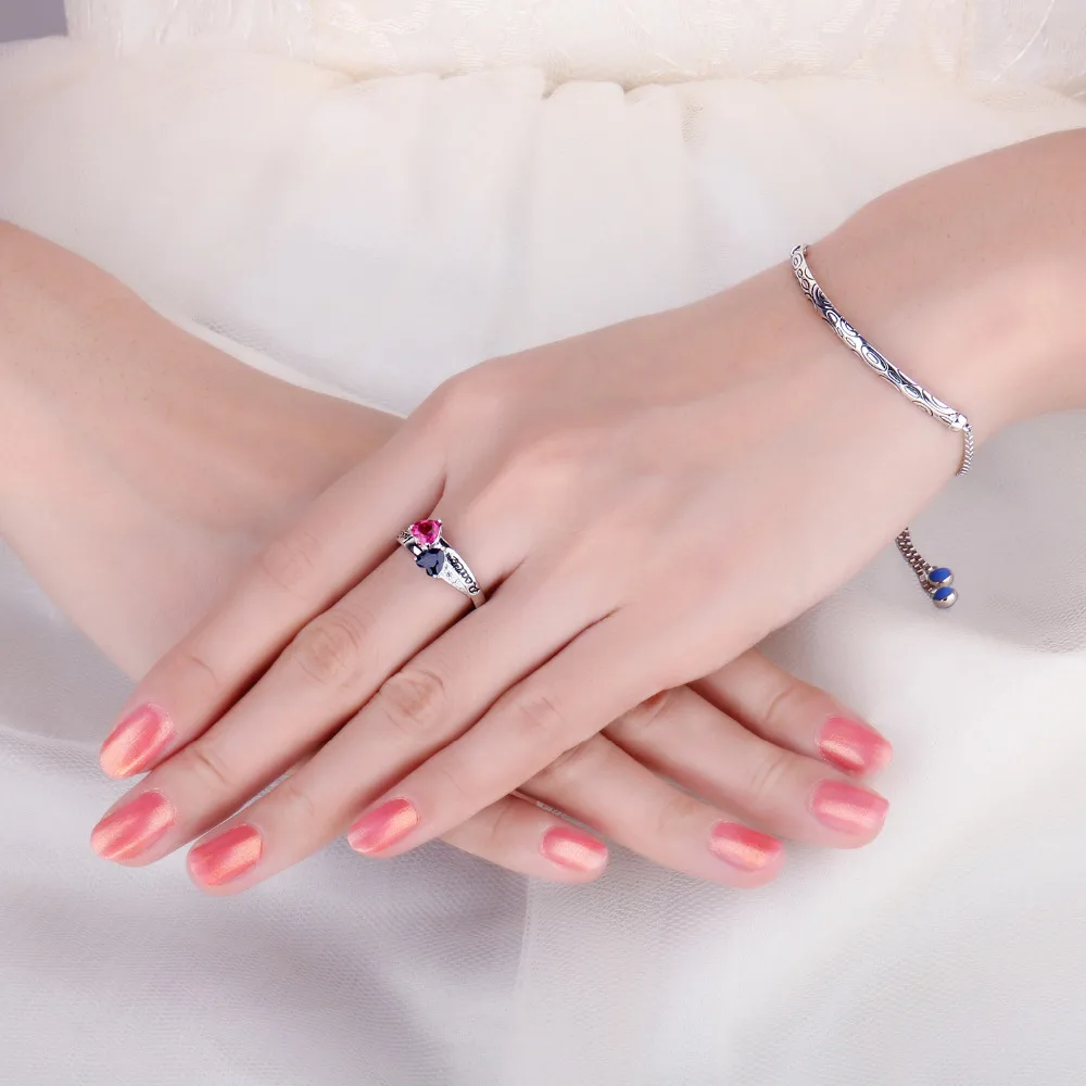 JewelryPalace Винтаж переплетены гравировкой Peace Hope создан Рубин сапфировое кольцо 925