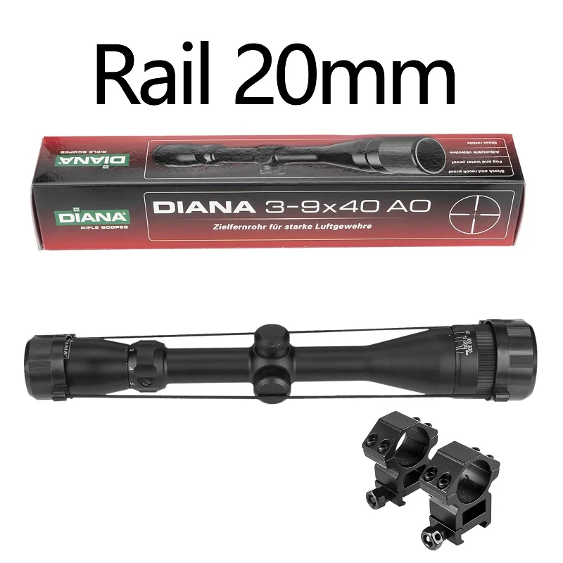 20mm mount DIANA 3-9X40 AO тактические оптические прицелы из стекла, травленая перекрещивающаяся сетка, Воздушная снайперская Охотничья винтовка с свободные крепления - Цвет: 20mm mount