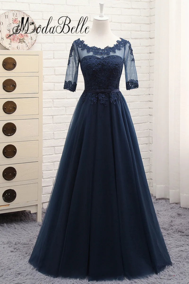 Платье подружки невесты с коротким рукавом modabelle темно-синее фатиновое платье