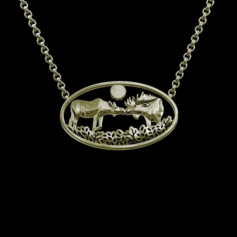 Модная Любовь с лосями-серебряный золотой кулон и ожерелье |