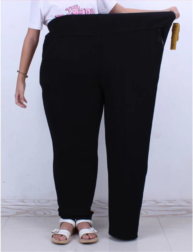 black Плюс размер, XXL-7XL, флокированные женские брюки, Осень-зима, утолщенные, теплые, Экстра большой размер, эластичные, с высокой талией, брюки для женщин, N364 - Цвет: black