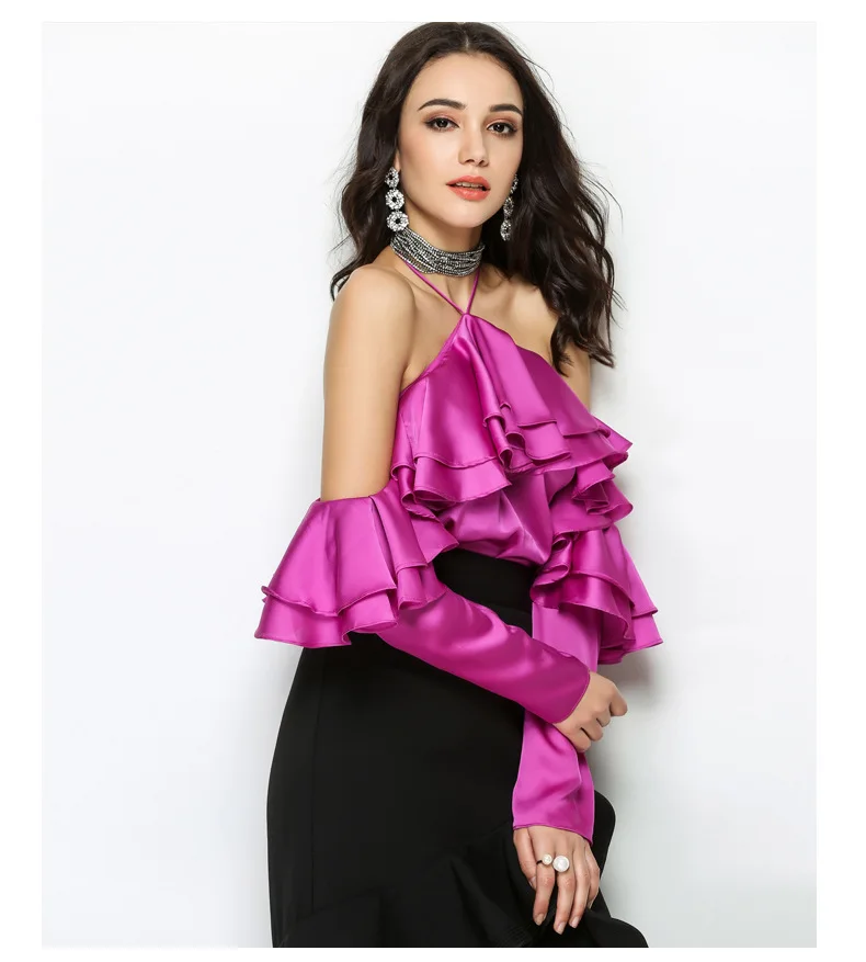 Блузка женская с открытыми плечами на бретелях рукавом бабочкой|off shoulder top|shoulder off