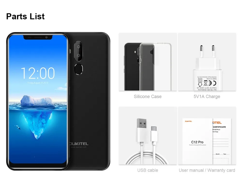 Оригинальный OUKITEL C12 Pro 6 18 "19:9 2G Оперативная память 16G Встроенная MT6739 4 ядра