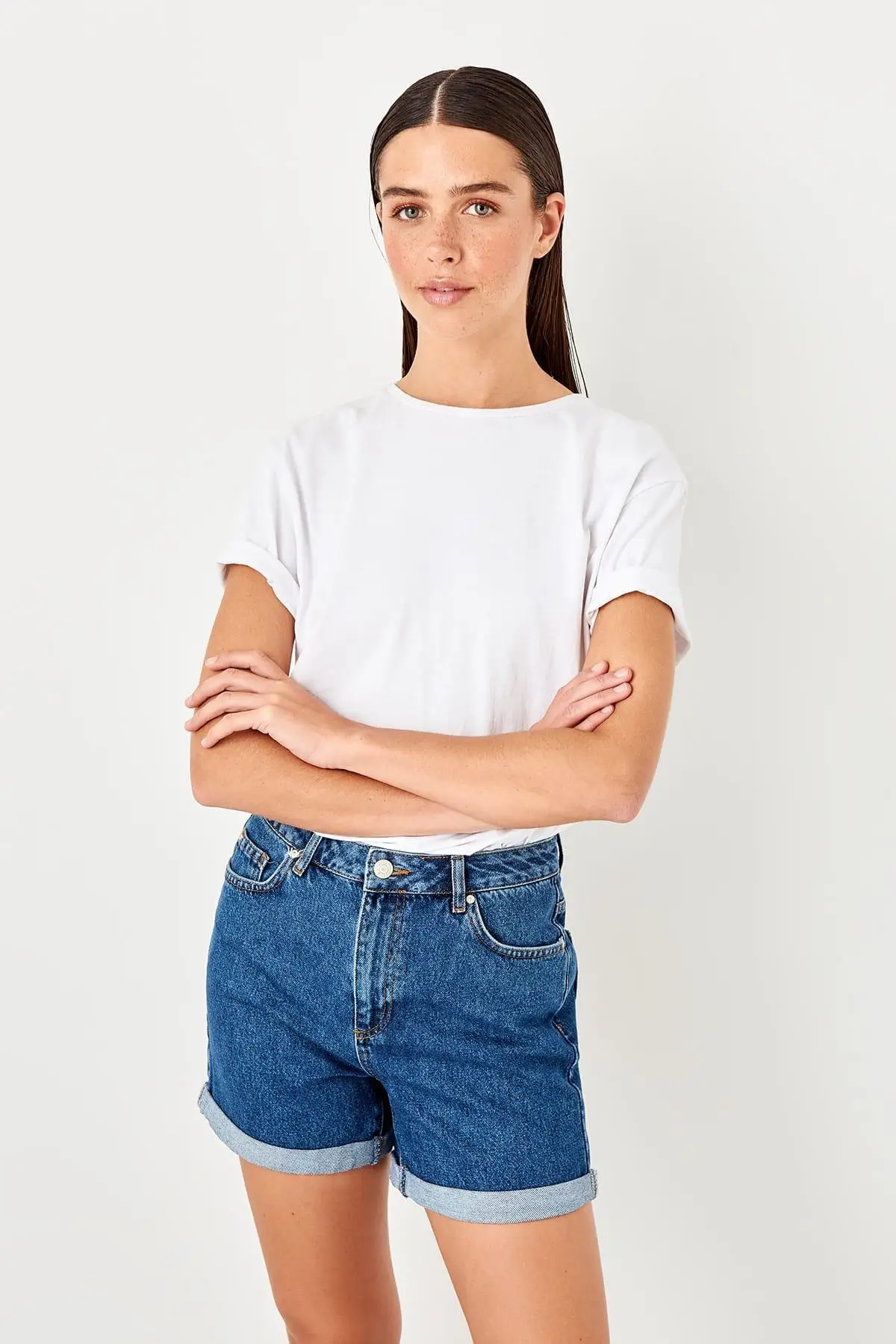 Trendyol джинсовые шорты с оборками цвета индиго TWOSS19LR0306|Женские шорты| |