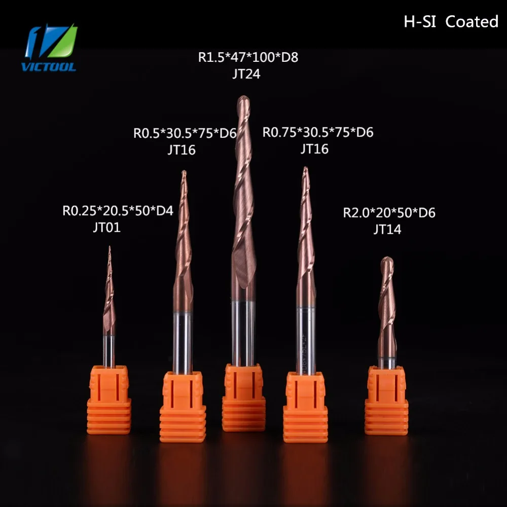 HRC62 R0.25 R2.0 Вольфрам твердосплавные Биты H SI покрытием конус со сферическим концом