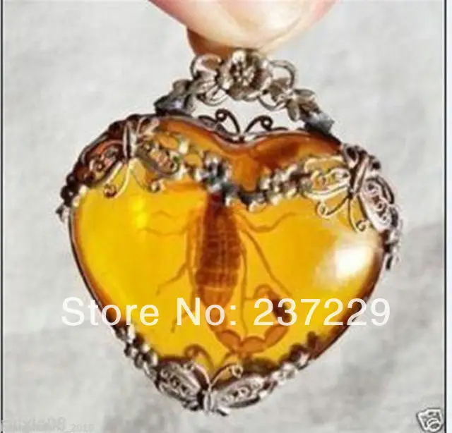 DD Оптовая цена БЕСПЛАТНАЯ ДОСТАВКА Тибет серебро янтарь Скорпион Кулон