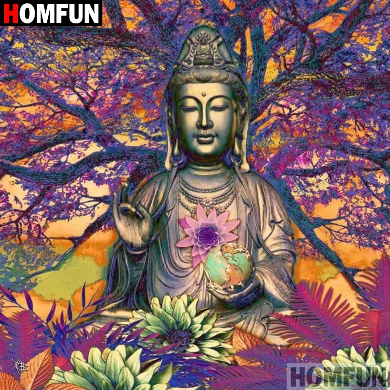 

HOMFUN 5D DIY Diamond Painting Full Square/Round Drill "Religious Buddha" 3D Embroidery Cross Stitch gift Home Decor A09412