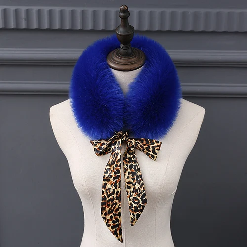 royal blue Новые женские очень мягкие бархатные пушистые шарфы Blinger из искусственного меха лисы и кролика, шелковые шарфы с леопардовым принтом, красный, синий, белый, черный меховой воротник - Color: royal blue