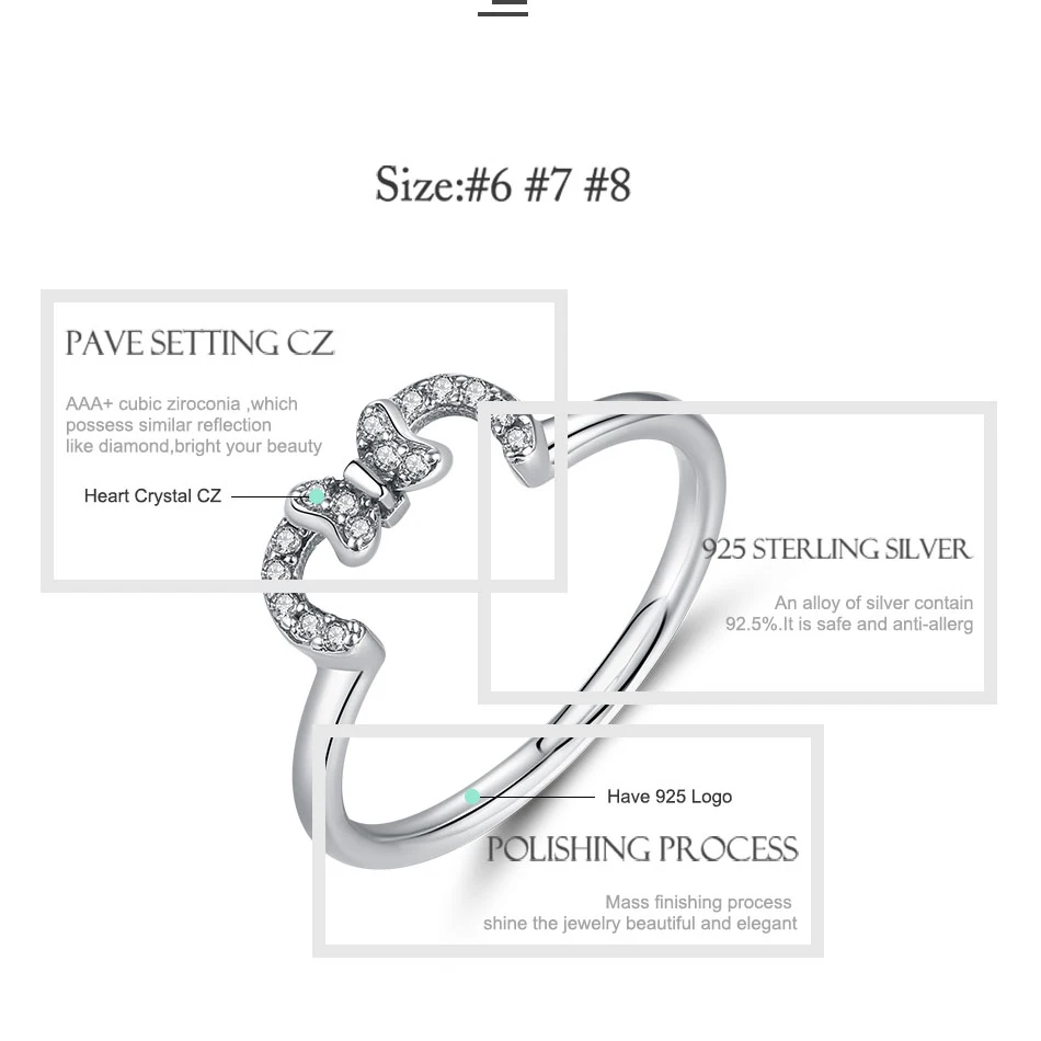 Wholesale price Genuine 100% 925 Sterling Silver Ring 3 Shape Bow Crystal Clear CZ Finger Female Jewelry For Women | Украшения и