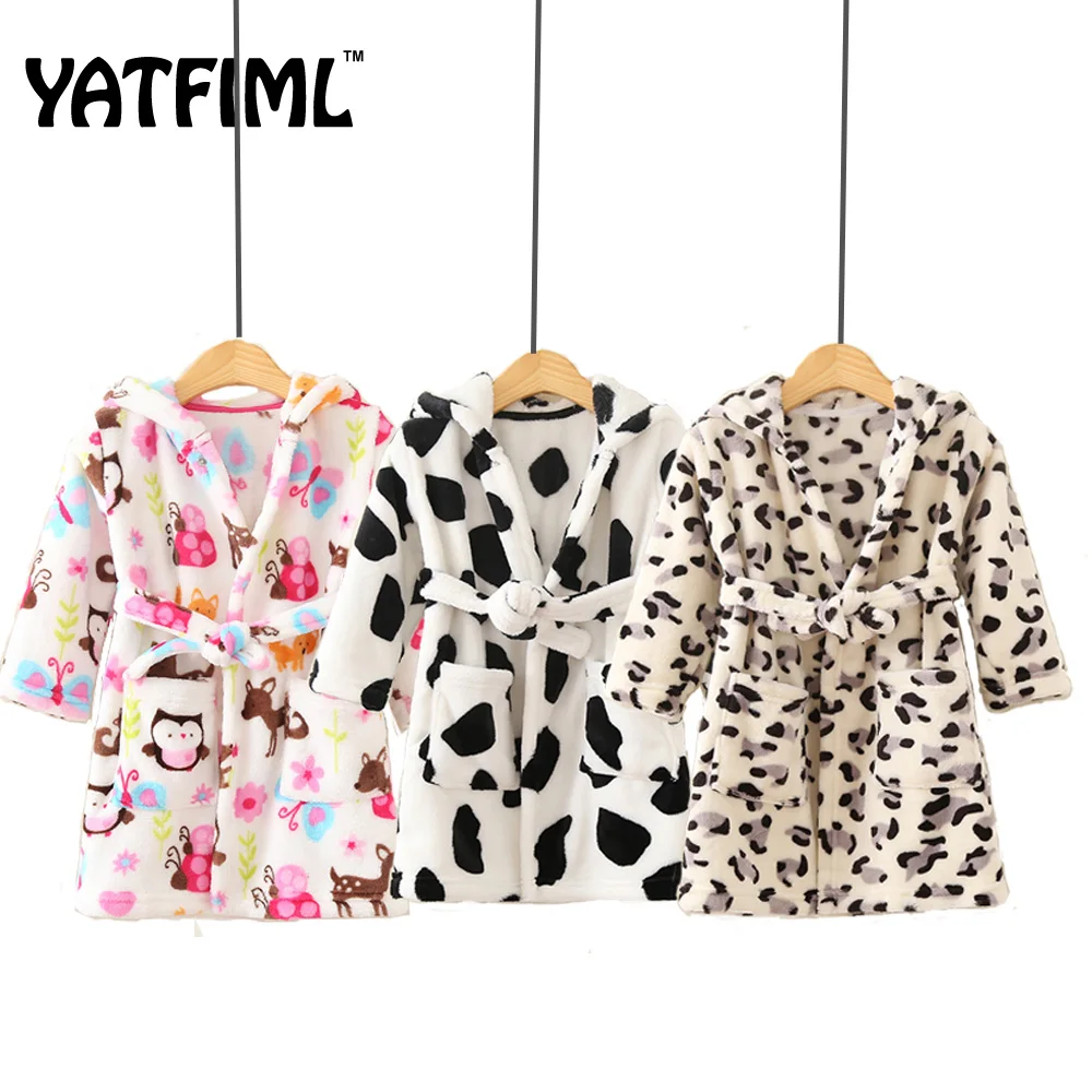 YATFIML 2021New Soft Children's Robes for 2-6Yrs  Girls Pajamas Boys Cartoon Sleepwear Bathrobes Hooded