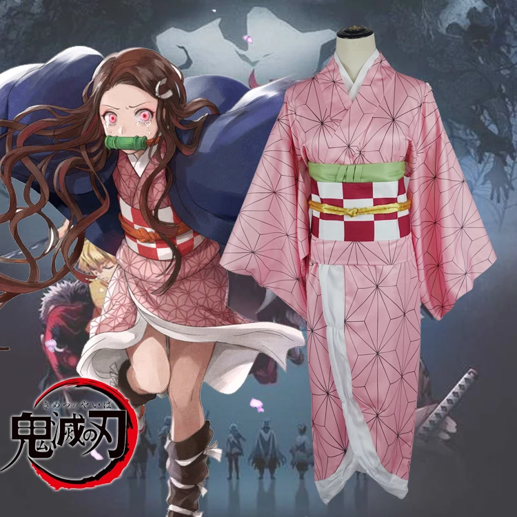 Полный набор демон убийца Kimetsu без Yaiba камадо Nezuko Косплэй костюм кимоно парик