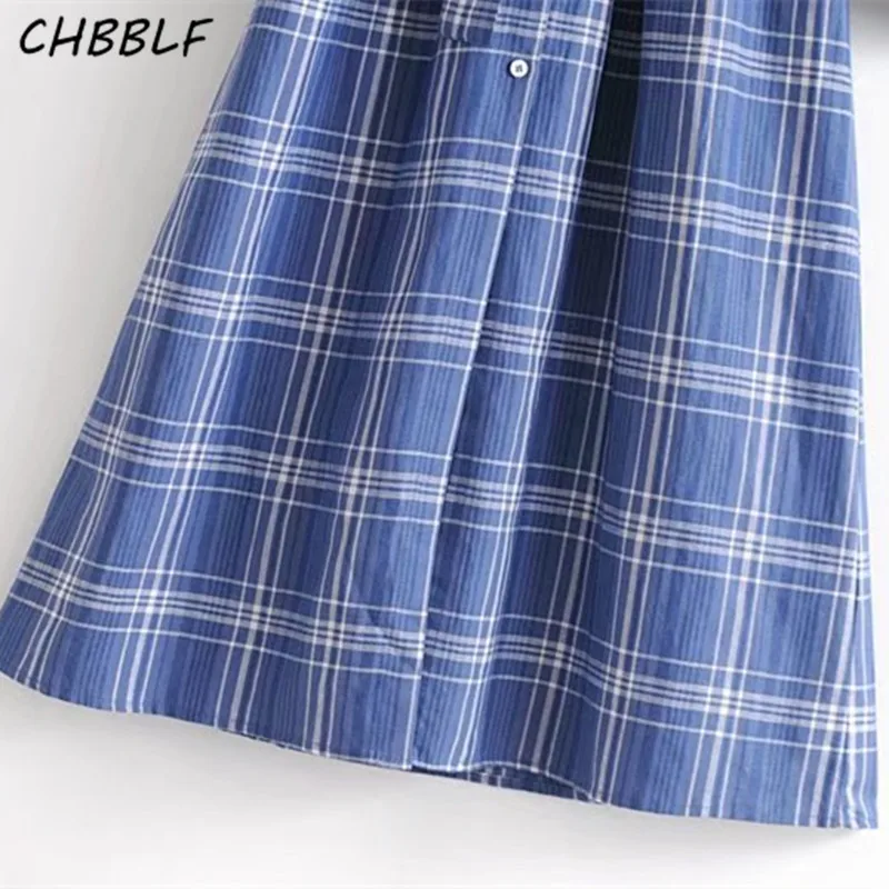 New spring dress long sleeve belt decorative blue plaid Vestido Retro HJH1387 | Женская одежда