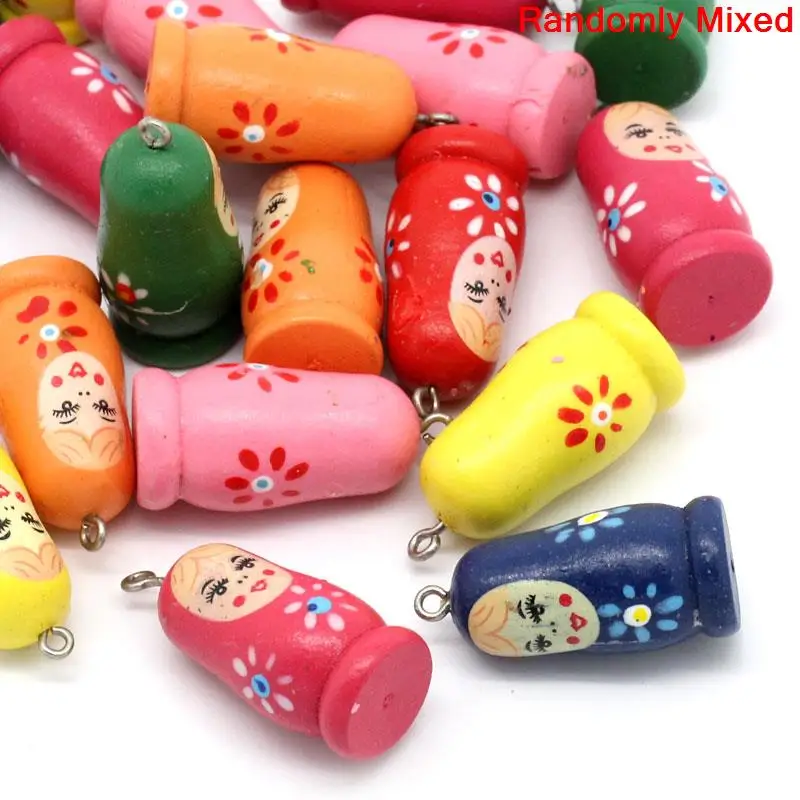 DoreenBeads деревянная Шарм подвеска русские куклы Смешанные 3 5 см (1 3/8 &quot) x 16 0 мм (5/8&quot)